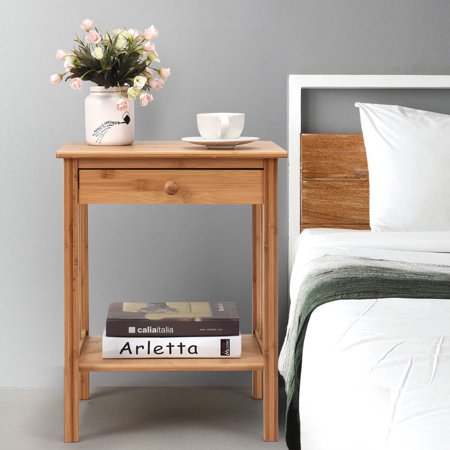 Bamboo Nightstand End Table Drawer Storage Shelf Side Table Multipurpose Walmart Canada