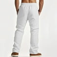 thumbnail image 3 of Plebaso Cotton Linen Pants for Men Elastic Waist Stripe Casual Pants Mens Drawstring Beach Summer Trousers, 3 of 8