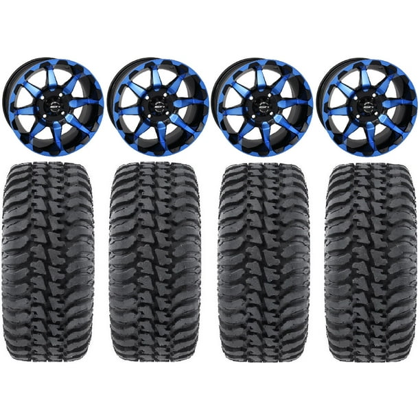STI HD6 14" Wheels Blue/Black 32" Regulator Tires Polaris RZR XP 1000