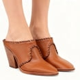 thumbnail image 4 of XYD Women Pointed Close Toe Slip-on Clog Mules Braided Trim Chunky Block Heel Slide Casual Dressy Shoes Size 8.5 Tan, 4 of 4