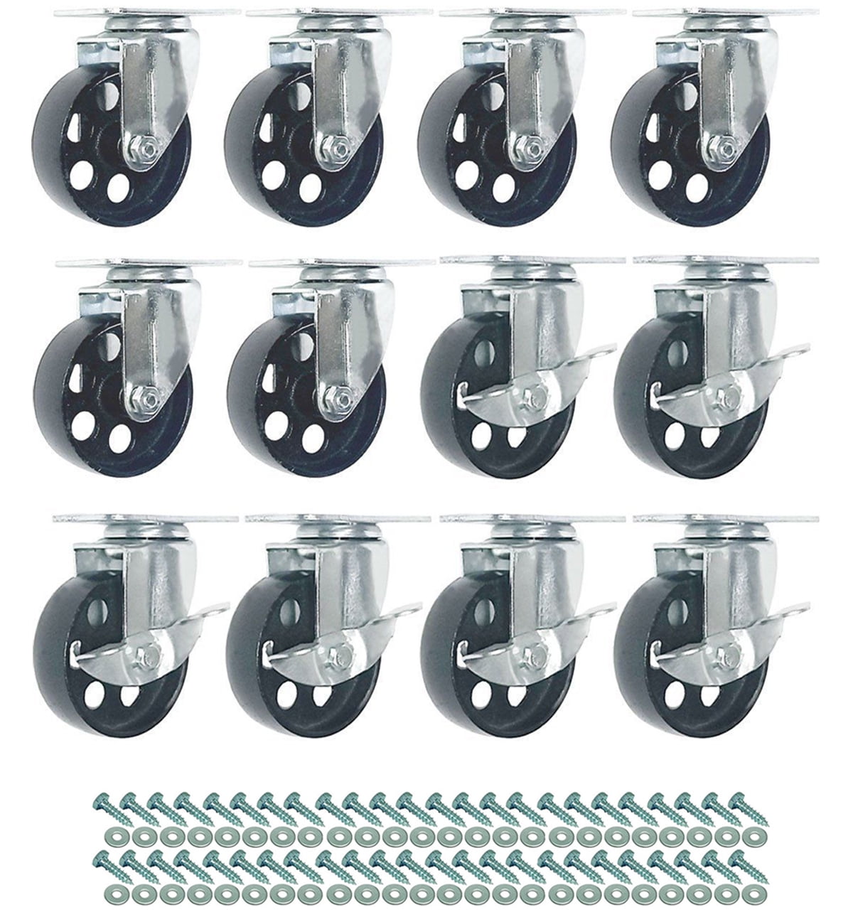 12 All Steel Swivel Caster Wheels w Brake Lock Heavy Duty Steel 3/" Combo