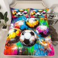 thumbnail image 3 of Feelyou Cartoon Football Print Twin Sheet Sets, Fashion Splatter Artwork Twin Fitted Sheet, Teens Kids Girls Boys Flat Sheet, Lightweight Room Decor, 3pcs, 3 of 8