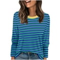 thumbnail image 2 of Women's Striped Long Sleeve Shirts 2025 New Color Block Pullover Top Loose Crewneck Basic Tees Shirts Casual Fashion Fall Outfits Tunics Tops, 2 of 6