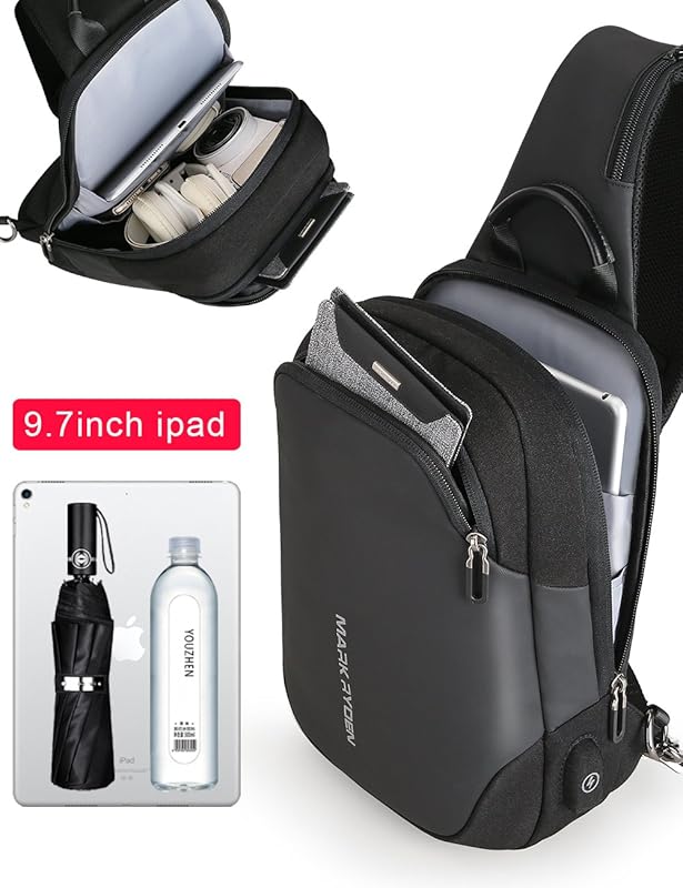 MARK RYDEN Anti-theft Sling Chest Bag Handbag for Men Waterproof Crossbody Travel Shoulder Bag Fit for 9.7" ipad …