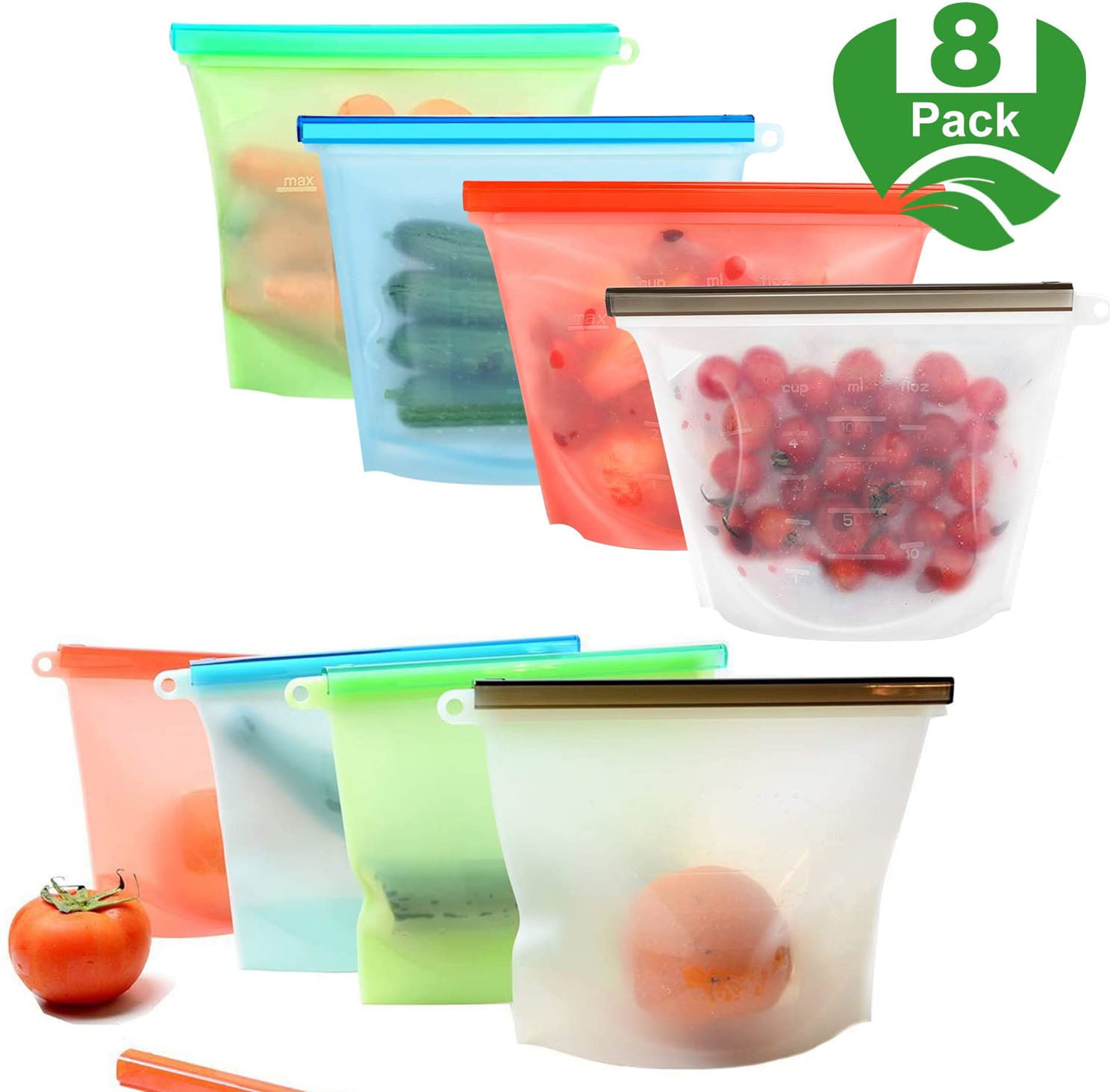 6-PC Reusable Ziplock Food Storage Preservation Bag Airtight Seal Silicone 