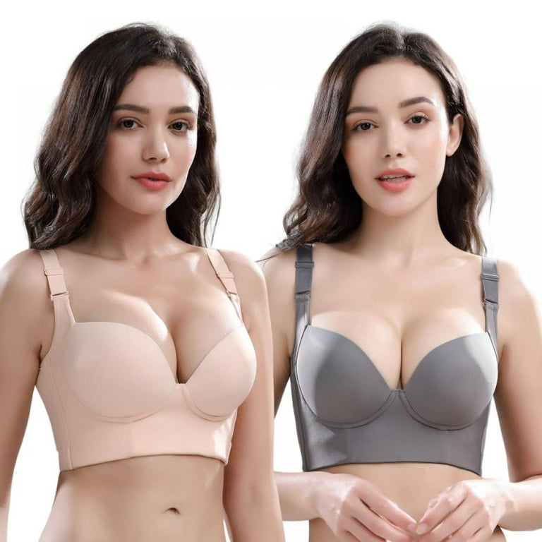 4 Pack Women Deep Cup Bra Hide Back Fat Full Back Coverage Bra with  Shapewear Incorporated Push Up Sports t Shirts Bras