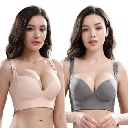 

2 Pack Full Back Coverage Bras for Women Fashion Deep Cup Hide Back Fat Bra with Shapewear Incorporated Push Up Sports Bras