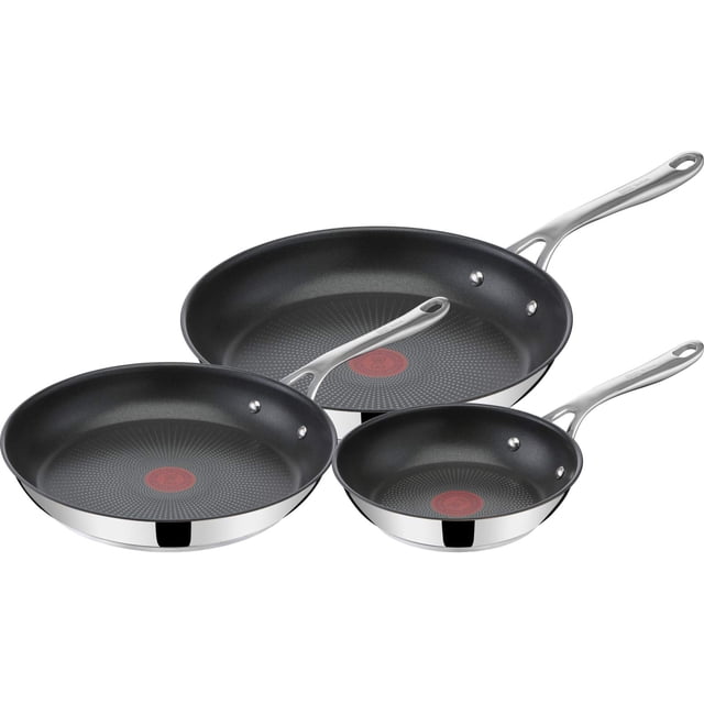 Juego de 3 Sartenes 20 cm 24 cm 28 cm Apto inducción antiadherente revestimiento titanio Thermo-signal sin PFOA apto lavavajillas horno acero inoxidab