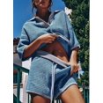 thumbnail image 3 of Womens Sweater Set 2 Piece Outfits Oversized 3/4 Sleeve V Neck Knit Tops High Waisted Shorts Lounge Sets Blue XL, 3 of 6
