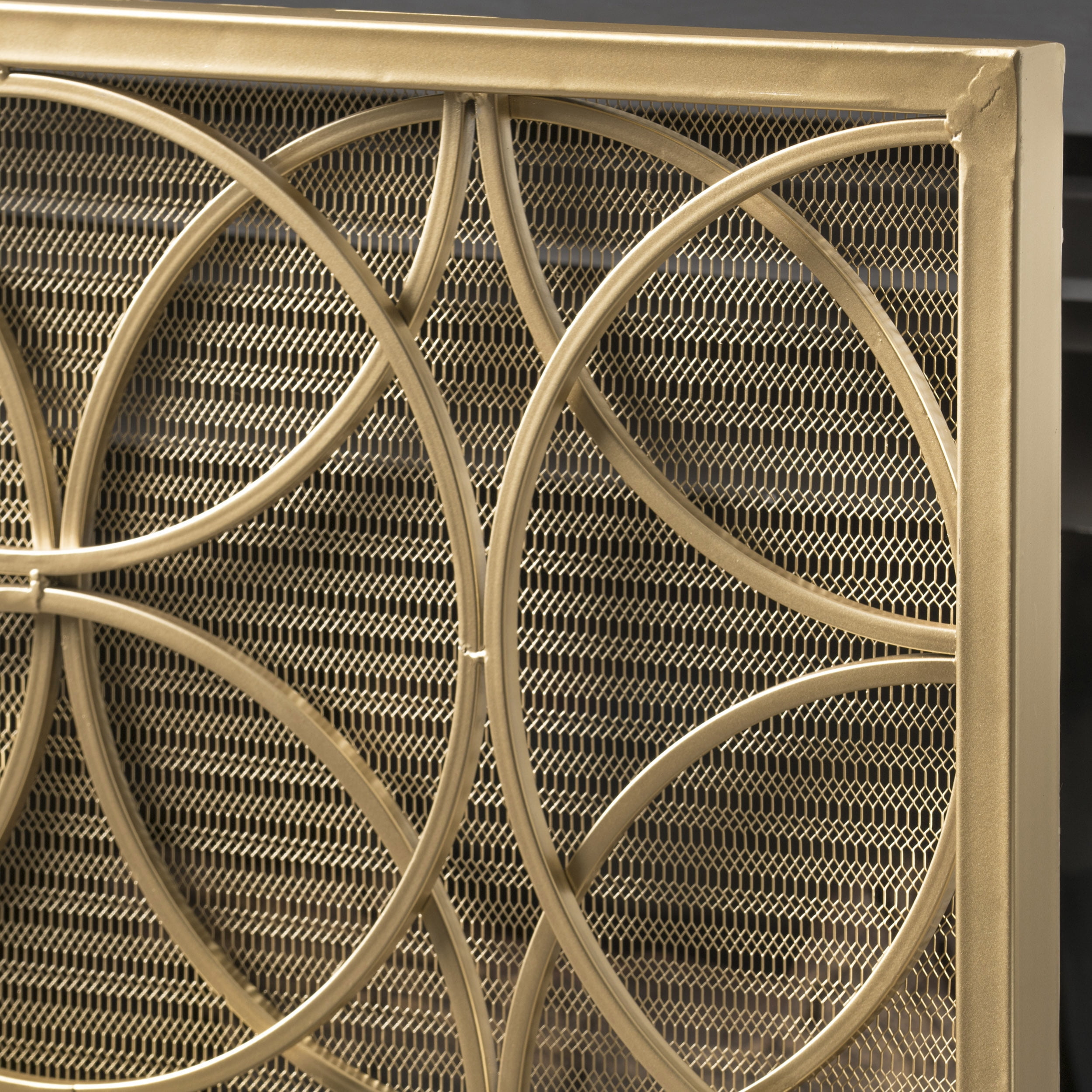 Noble House Emmilou Iron Single Panel Fireplace Screen, Gold