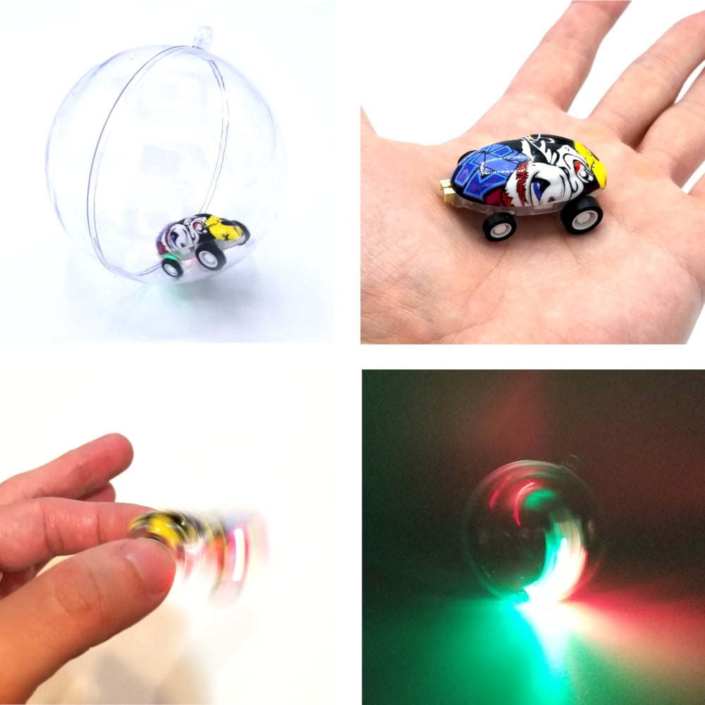 NUOBESTY Micro Racers 360 Degree Rotating Pocket Rc USB Charging with Led Light Glow in The Dark Car Racing Model for Girls Boys Keychain Cars Balls Yellow 