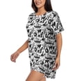 thumbnail image 2 of Bixox Women's Black White Halloween Printed Pajama Set 2 Piece Lounge Set Top and Shorts Soft Pajamas, Shorts with Pockets, 2 of 7
