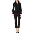 thumbnail image 2 of MODA NOVA Juniors Ruffled Stand Collar Long Sleeve Button Office Satin Shirt Black XL, 2 of 6