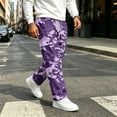 thumbnail image 2 of GrmtClth Mens Loose Fit Camo Cargo Trousers All Over Camo Print Multi Utility Pockets Drawstring Elastic Waist Street Casual Pants Purple XL, 2 of 8