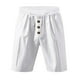 thumbnail image 4 of pstuiky Pantalones cortos para hombre, Pantalones cortos de lino con cintura elástica y botones de color liso para hombre, versátiles y a la moda. Pantalones cortos de golf, 4 of 8