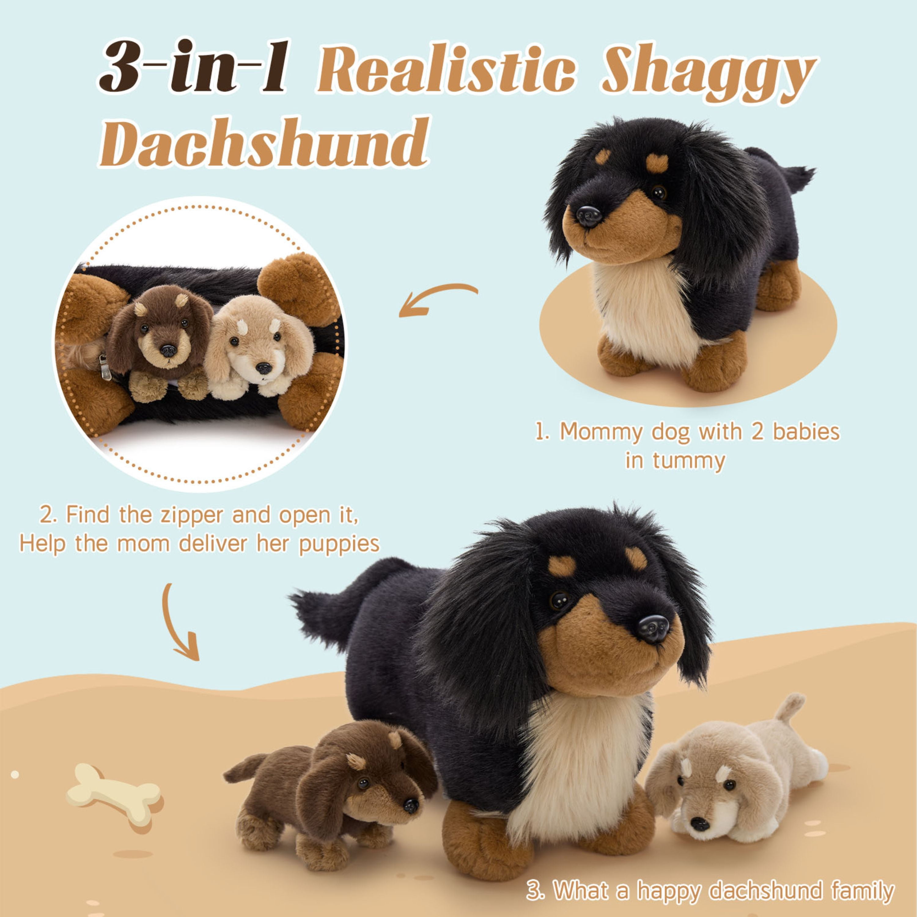 Tezituor 3Pcs Dachshund Stuffed Animal 20.5'' Weiner Dog Plush with 2 Dog Babies Plush Toy
