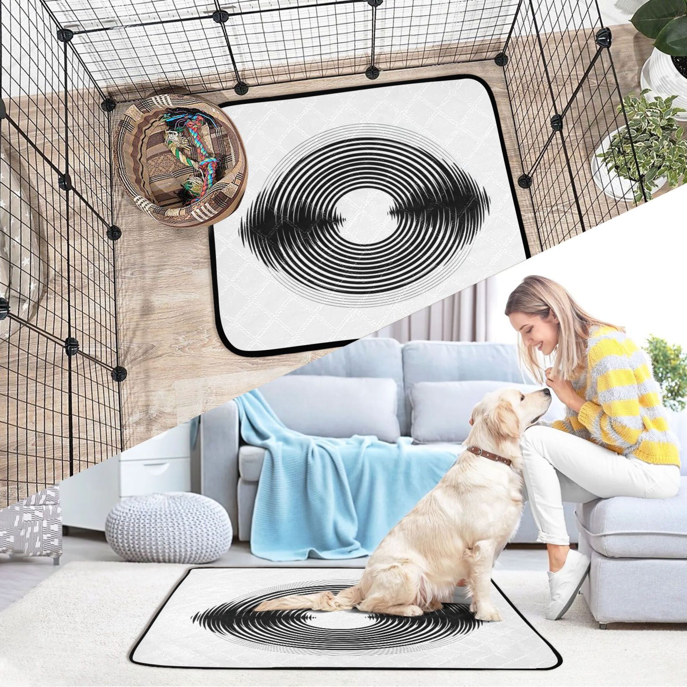 IAUYY Washable Pee Pads for Dogs Smallx3 Absorbent and Leak-Proof Non-Slip Reusable Puppy Pee Pads for Dogs Applicable to Playpen Potty Crate Black and White Circular Art