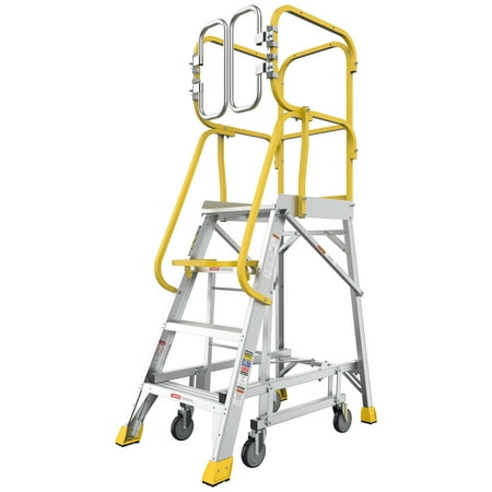 LiviNest Aluminum Rolling Platform Ladder 4 Step: Heavy Duty 375lbs Capacity with Transport Wheels - Industrial Work Ladder for Exhibition Setup & Warehouse Maintenance - Professional Grade Safety Gu