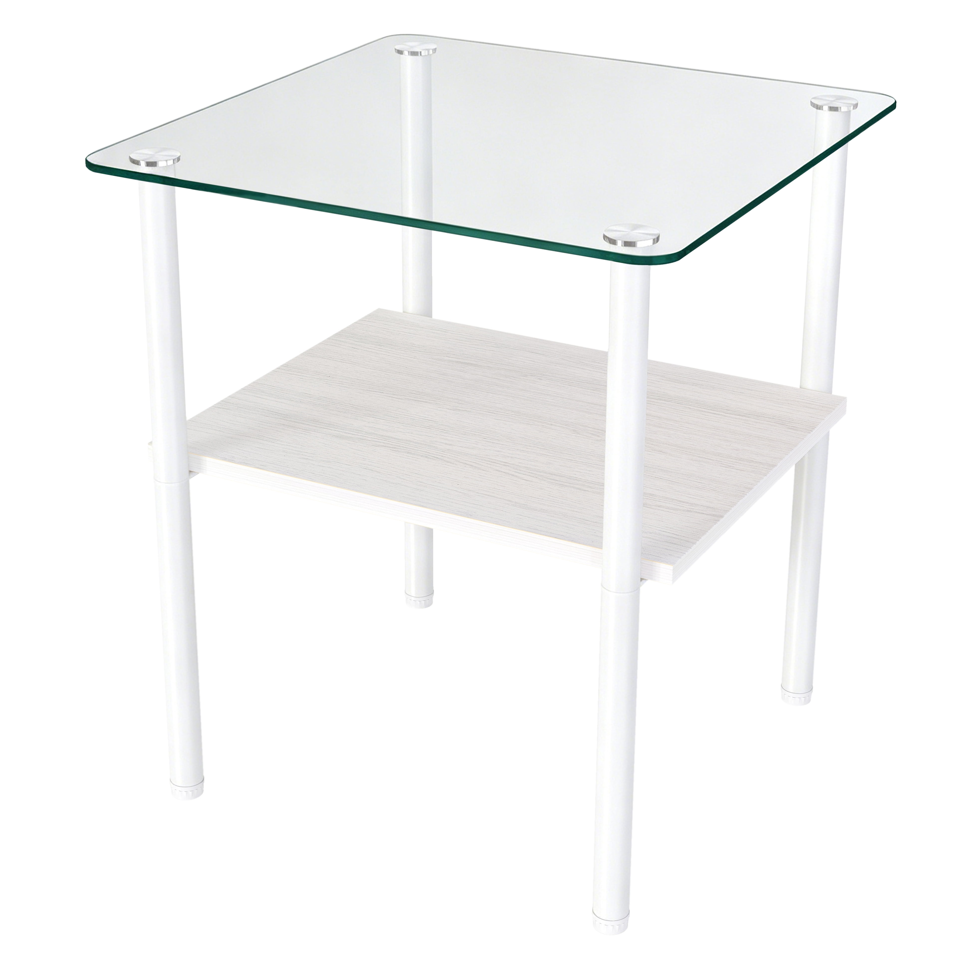 2-piece Modern Rectangular Glass Side Table, Tempered Glass Tabletop, MDF Storage Shelf & Metal Legs, Minimalist Sofa Side Table for Living Room & Bedroom
