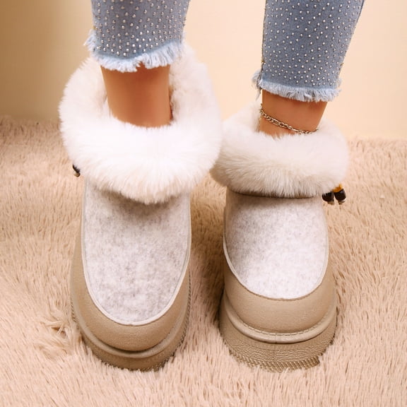 Lenago Women's Bootie Fluffy Snow Shoes House Slippers Warm Faux Suede Platform with Soft Comfortable Foam Cozy House Slipper for Winter Indoor & Outdoor Boots