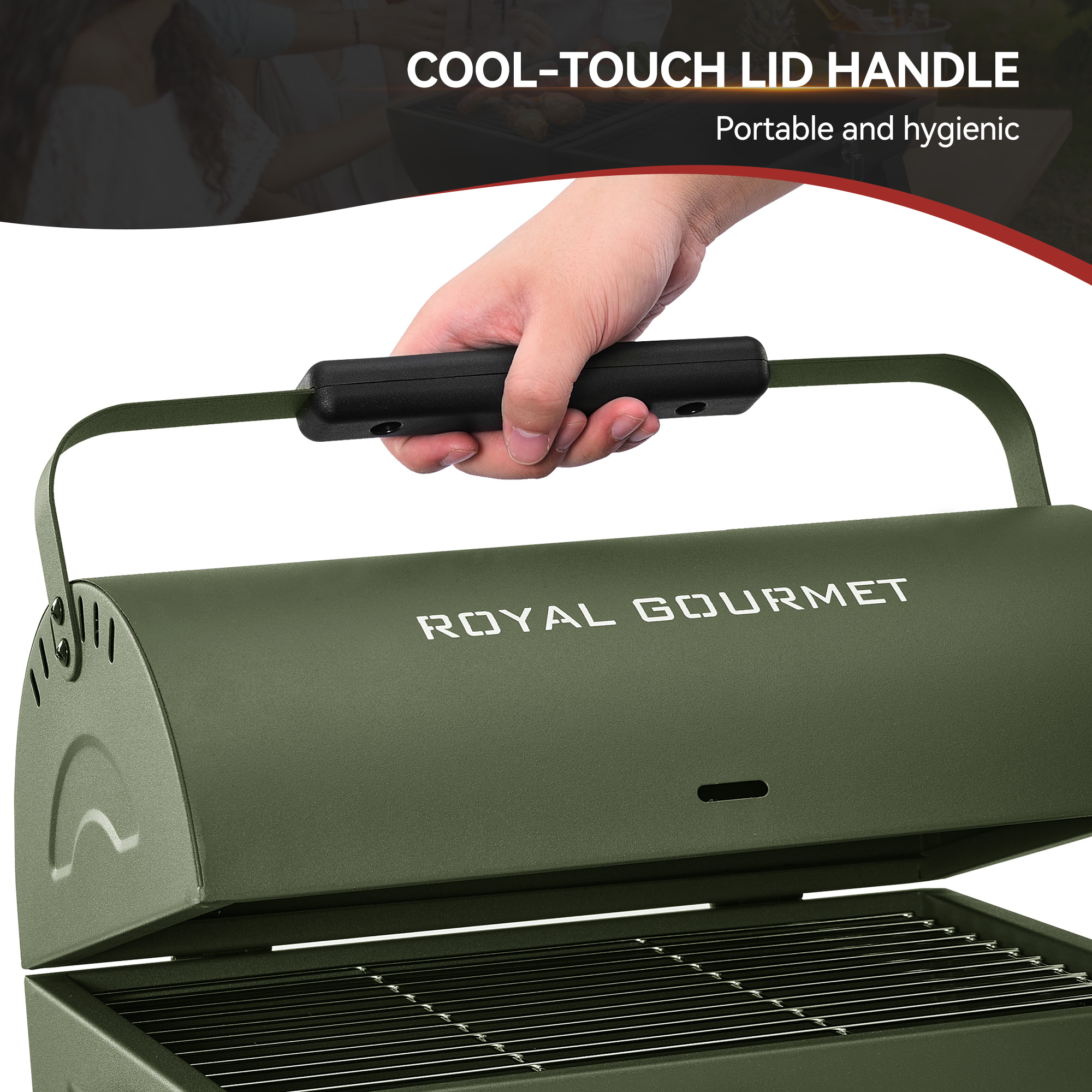 Royal Gourmet CC1015L Portable Charcoal Grill,with Four Air Vents, for Outdoor Backyard, Patio Parties and Picnics, Olive Green