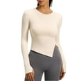thumbnail image 2 of Womens Tops Long Sleeved Slit Sports Fitness Yoga Slim Suit Top,Tops for Women Beige S, 2 of 6