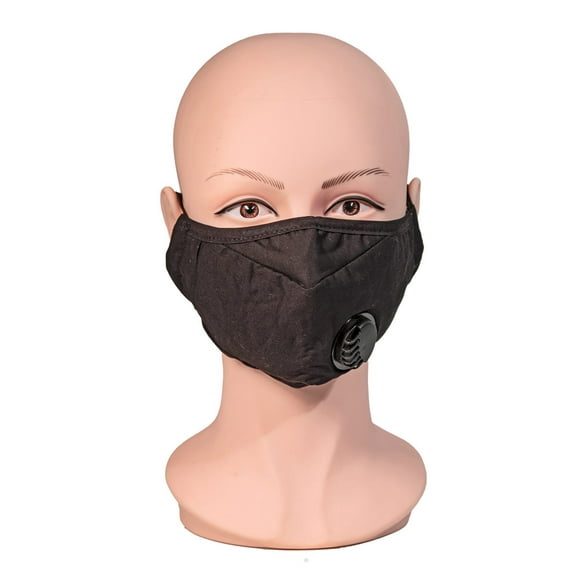 Black Cotton Face Mask with Breathable Vent and 2 Filters