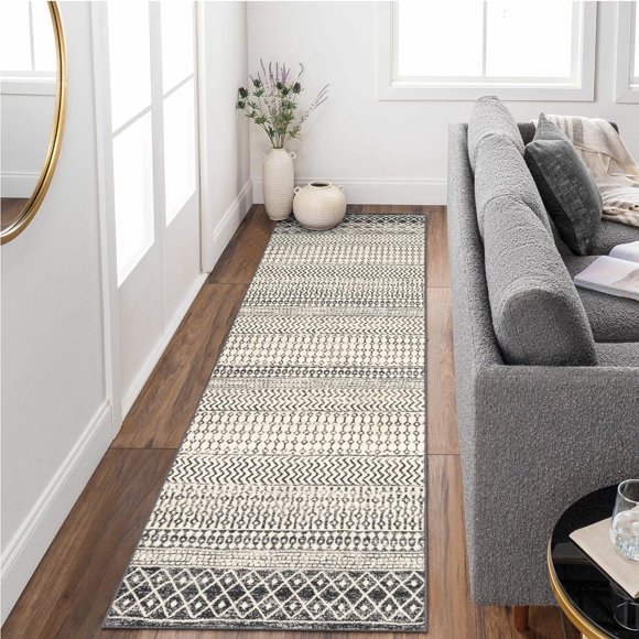 Nailttos Tapis de Couloir Marocain, Tapis de Couloir Ultra Doux 2x8 avec Dos en Caoutchouc Antidérapant, Tapis de Salle de Bain Lavable Tapis de Sol Usé pour Entrée Cuisine Chambre Buanderie