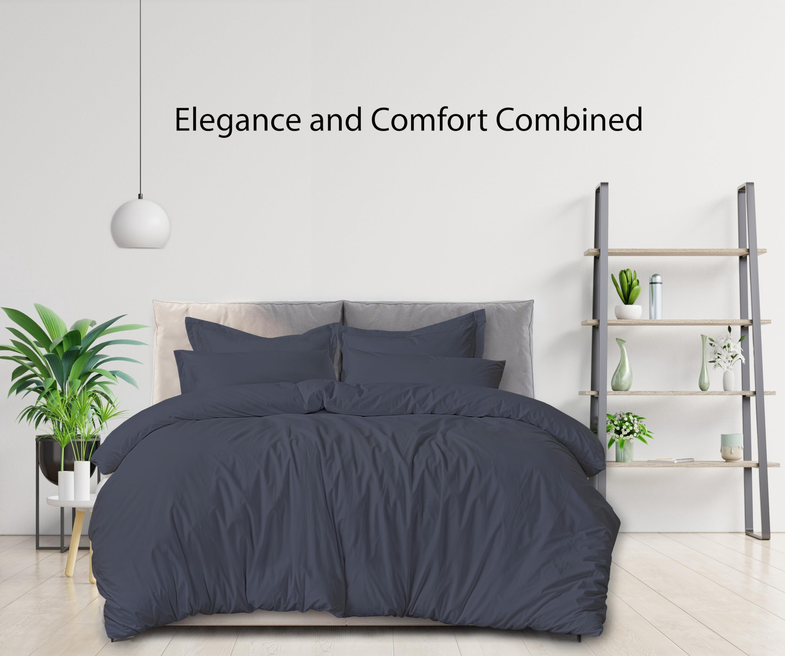 RUVANTI Dark Grey Duvet Cover Queen Size - Soft Egyptian Cotton Duvet Cover Set 3 Pieces with Button Closure, 1 Duvet Cover 92x96 inches and 2 Pillow Shams .