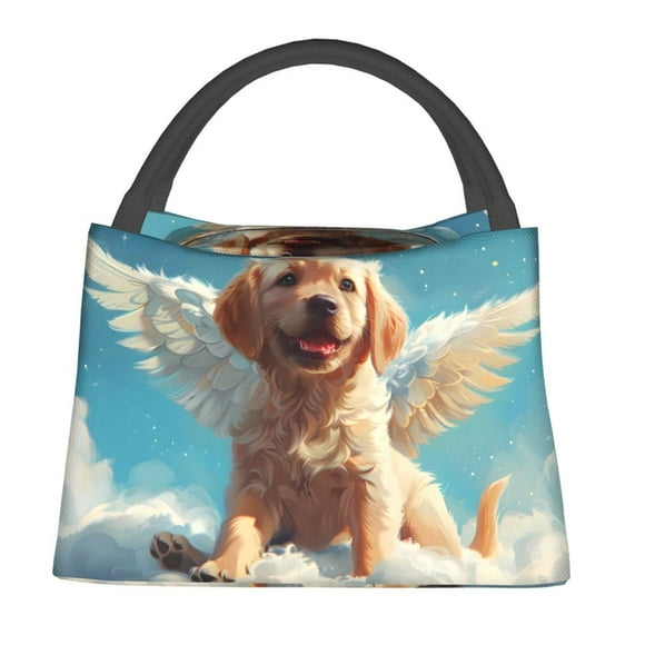 Fotbe Cute Angel Winged Dog Bolsa Térmica Portátil con Estampado, Bolsa de Entrega de Alimentos Aislada, Bolsa Reutilizable de Gran Capacidad para Comidas y Supermercado