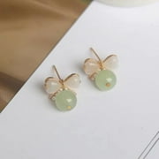 BAUT Sweet Bow Earrings Lovely Alloy Jade Pearl Stud Earring Korean Style Earrings Women Dangle Earring Fashion Jewelry GREEN