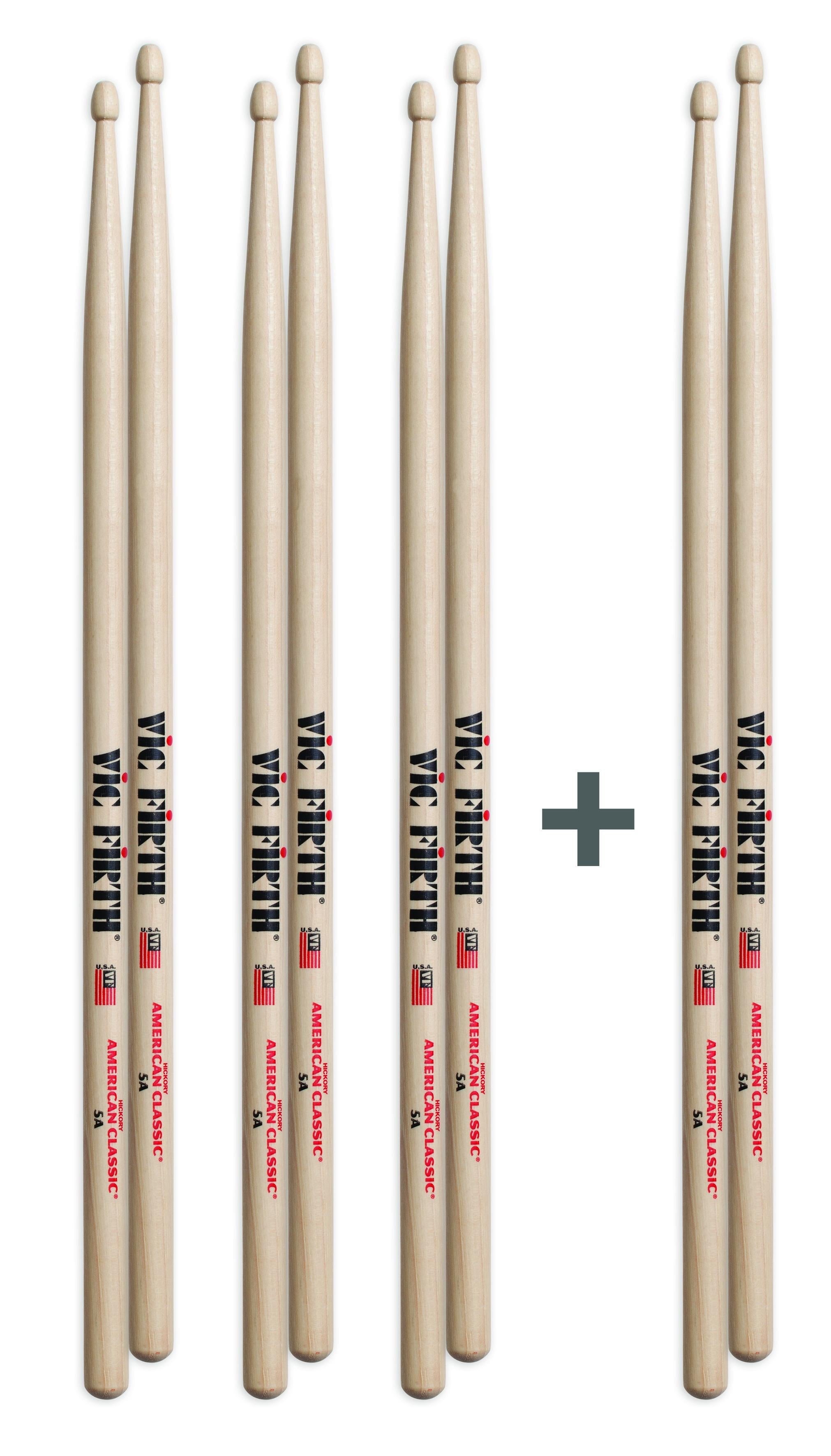Vic Firth 5A American Classic Wood Tip Drumsticks - 4 For The Price of 3!