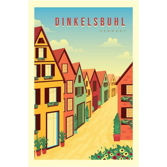 EzPosterPrints - Retro World Famous City Posters - Decorative, Vintage, Retro, Grunge Travel Poster Printing - Wall Art Print for Home Office - DINKELSBUHL, GERMANY - 12X18 inches