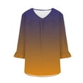 thumbnail image 5 of Fall Saving QUINDOS Plus Size Womens Shirts Gradient 3/4 Sleeve Tops for Women Loose Fit Casual Pleated Ruffle Sleeve Yellow Gradient V-Neck Tops, 5 of 5