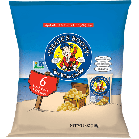 Pirate's Booty Baked Puffs, Aged White Cheddar, 6 bags, 1 Oz each, Allergen-Free, Gluten-Free, Non-GMO, No Artificial Ingredients, Healthy Snack