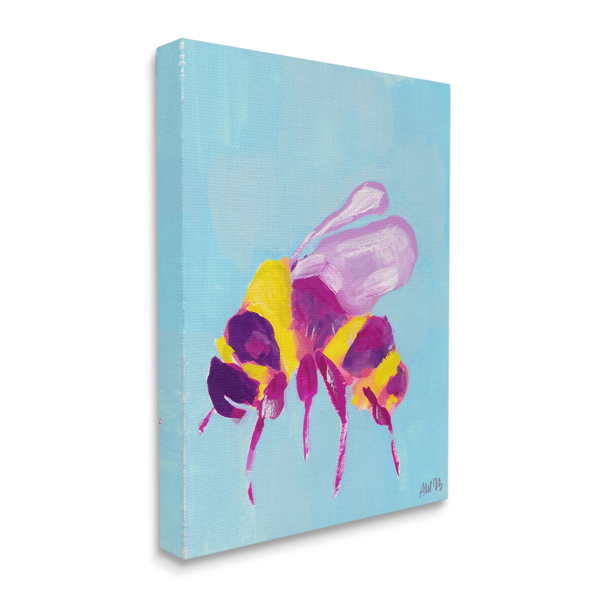 Stupell Industries Honey Bee on Blue Animals & Insects Painting Gallery Wrapped Canvas Art Print Wall Art, 36 x 48