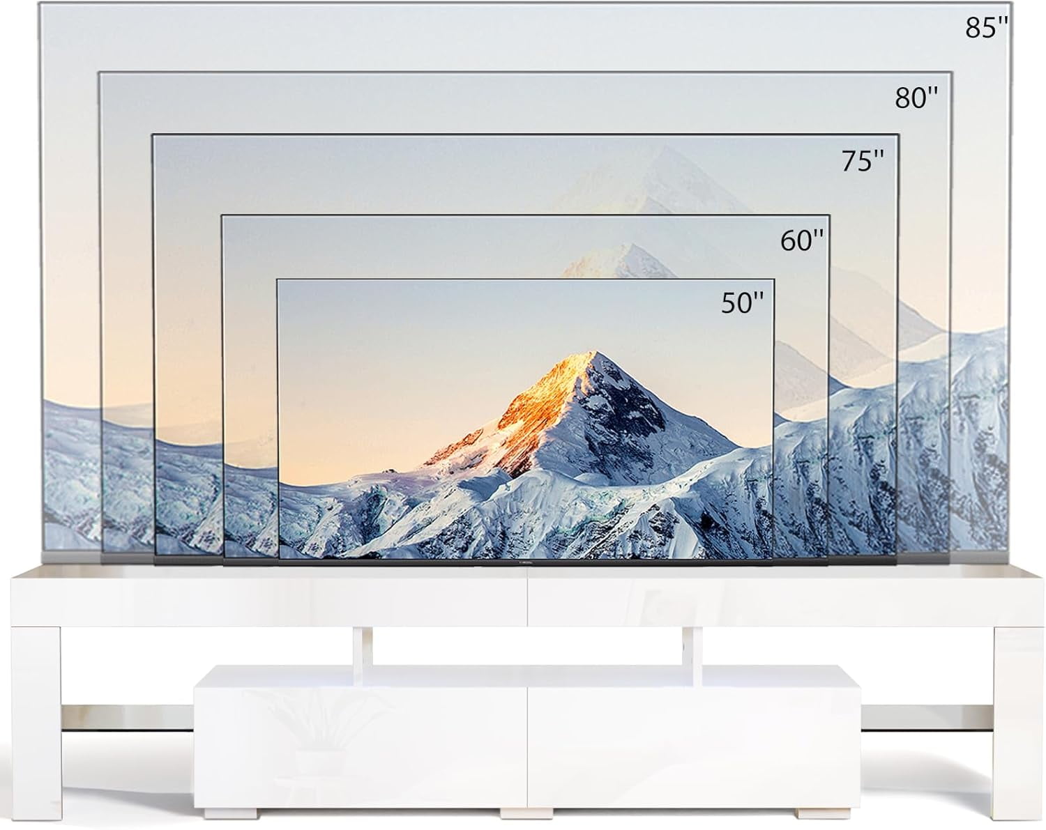 VINGLI LED TV Stand, 63'' High Glossy Modern Entertainment Center with LED Lights and Storage for 55/60/65/70 Inch TV (White, 63'' x 14'' x 18'')