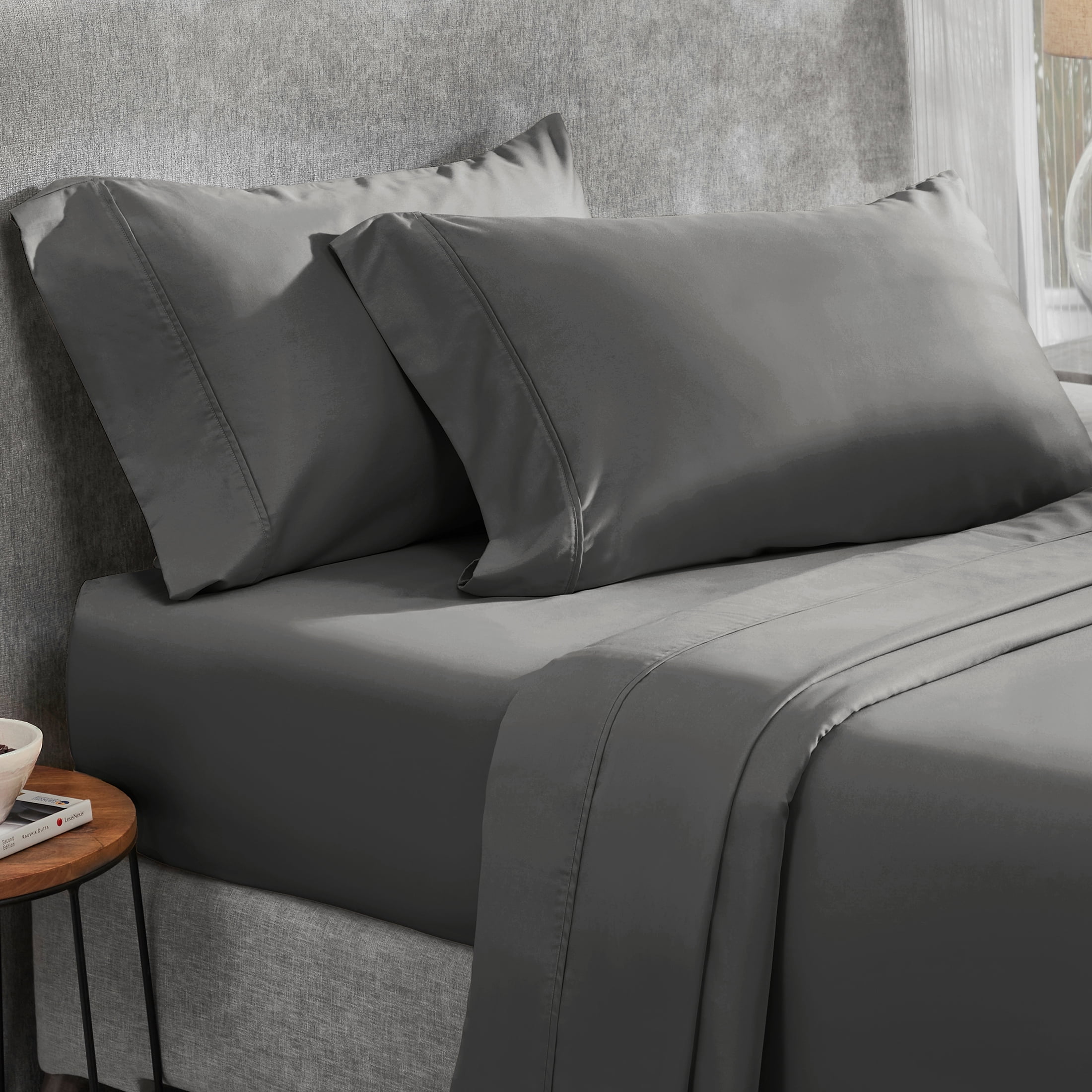 Details about   Microfiber 4 Piece Full Bed Sheet Set Dark Grey 