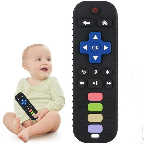 Baby Remote Control Toy Infant Chew Toy for Babies 3-24 Months TV Remote Control Shape Teething Relief Baby Toys for Infants,Teething Toys 3-6 Months (Black)