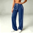 thumbnail image 2 of Womens Drawstring Sweatpants, Elastic Waist Straight Leg Pants with Pockets, Casual Lounge Trousers for Daily Outdoor Wear | VerBelle,Blue XL, 2 of 9