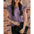 thumbnail image 2 of Sherrylily Woman Ribbed Velvet Blouse Short Ruffle Sleeve Casual Shirt, 2 of 5