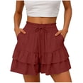 thumbnail image 4 of CAIVO Women Casual Summer Shorts With Ruffle Layered Pockets Loose Fit Elastic Waist Beach Shorts For Travel Daily Wear Breathable Outdoor Work Solid Color Bottoms, 4 of 8