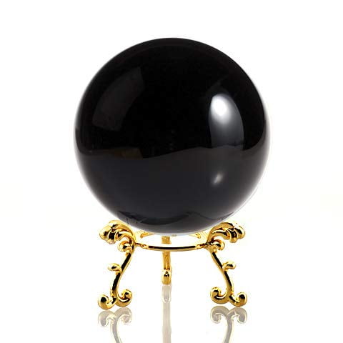 Amlong Crystal Black Crystal Ball 60mm (2.3 inch) Including Golden Flower Stand and Gift Package