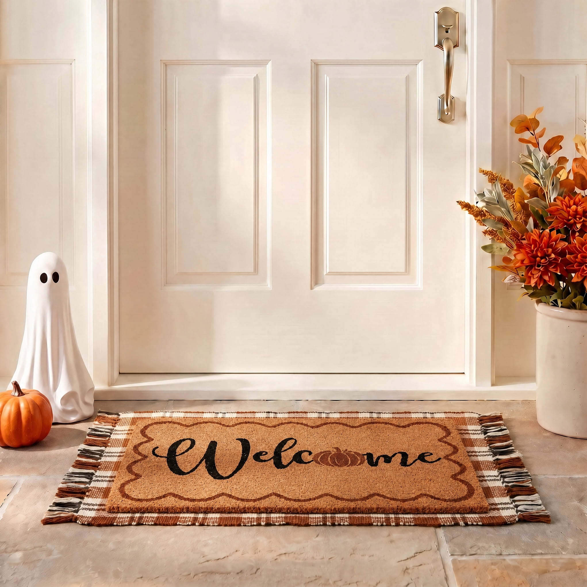 My Texas House Fall Taupe Plaid Indoor/Outdoor Layering Rug, 24" x 38"