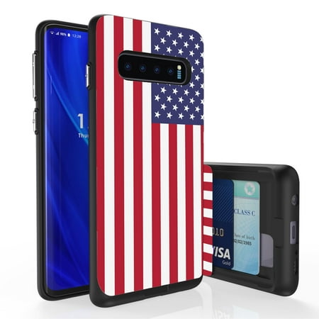 Galaxy S10 Case, PimpCase Slim Wallet Case + Dual Layer Card Holder For Samsung Galaxy S10 [NOT S10e OR S10+] (Released 2019) USA Flag