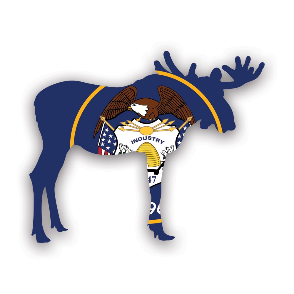 Utah Moose Shaped Flag Sticker Decal Self Adhesive Vinyl