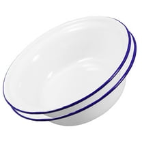 BESTONZON 2Pcs Enamelware Basin Bowl White Anti-Rust Retro Design Household Families