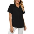 thumbnail image 6 of Wiyuqeen Women's Solid Color Button Down Silk Shirts Lapel Collar Short Sleeve T-shirts Basic Loose Fitted Work Office Tunics Tops, 6 of 8