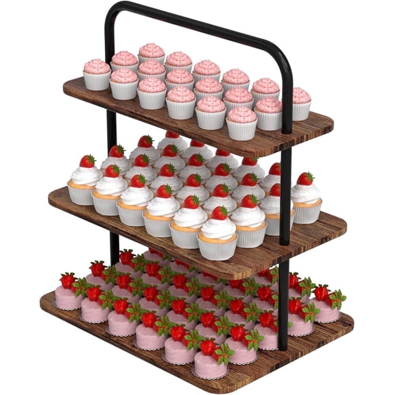 VyGrow Cupcake Stand, 3-Tier Dessert Stand for 68 Cupcakes, Wood & Metal Tower Display Premium Holder Dessert Tree Tower for Wedding Graduation Birthday Christmas Party, Serving Tray