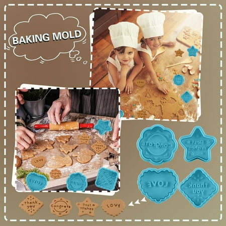 

NEGJ 4PC Cookie Molds With Good Wishes Cookies Cutters Design Shapes